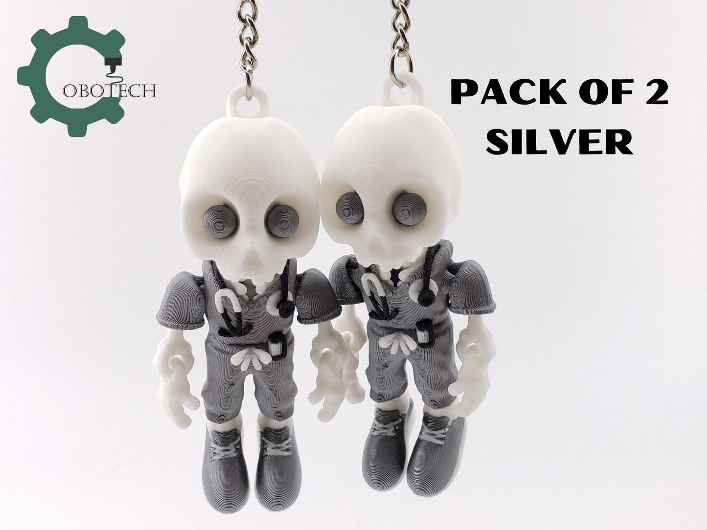 Pack of 2 - Cobotech 3D Print Articulated Skelly Nurse Keychain, Articulated Skeleton Nurse, Unique Decorations, Cool Gift