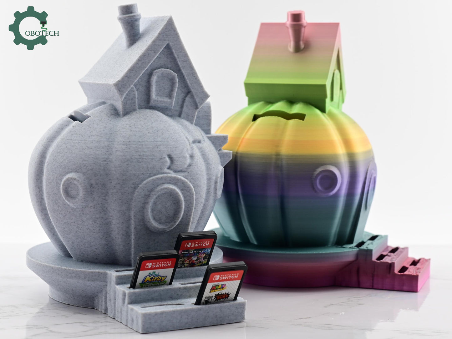 3D Print Cozy Pumpkin House Game Card Holder and Piggy Bank by Cobotech - Game Card Organizer - Desk Home Decor - Halloween Fall Decor