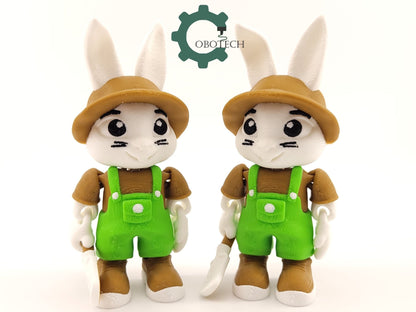 3D Print Articulated Bunny Farmer by Cobotech, Articulated Toys, Desk Decor, Easter Cool Gifts