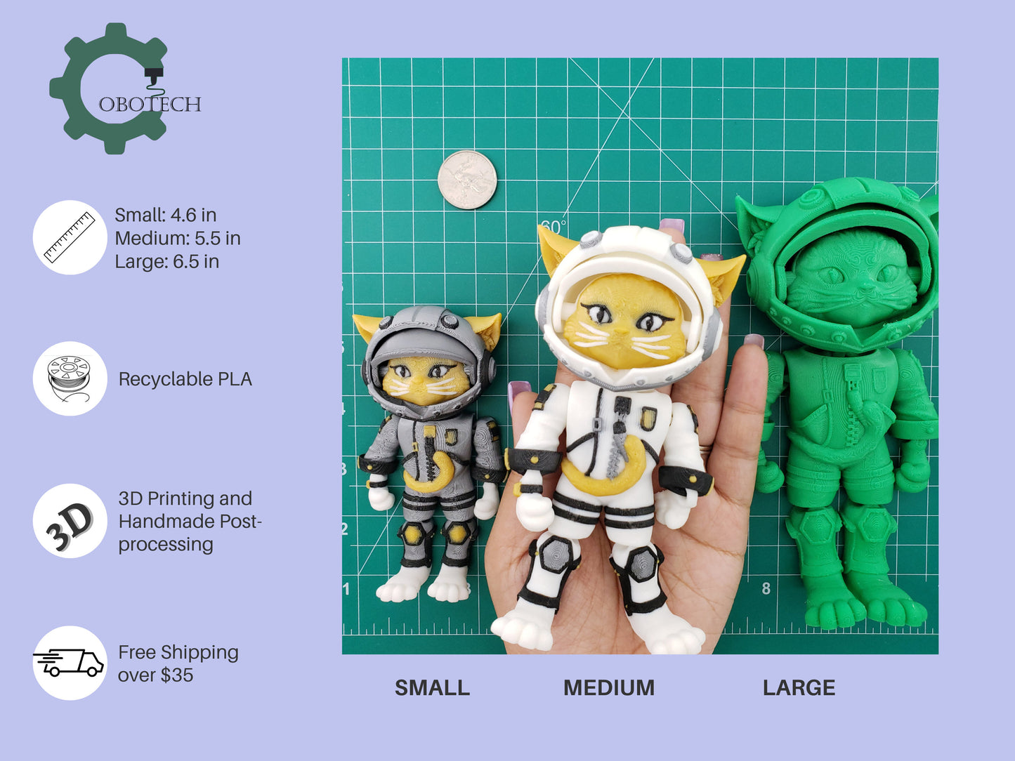 3D Print Articulated Cat Astronaut by Cobotech, Articulated Catronaut , Fidget Toy, Home Decoration, Unique Gift