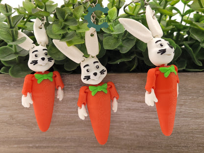 3D Print Articulated Carrot Bunny Keychain by Cobotech, Articulated Toys, Easter Decorations, Unique Gift