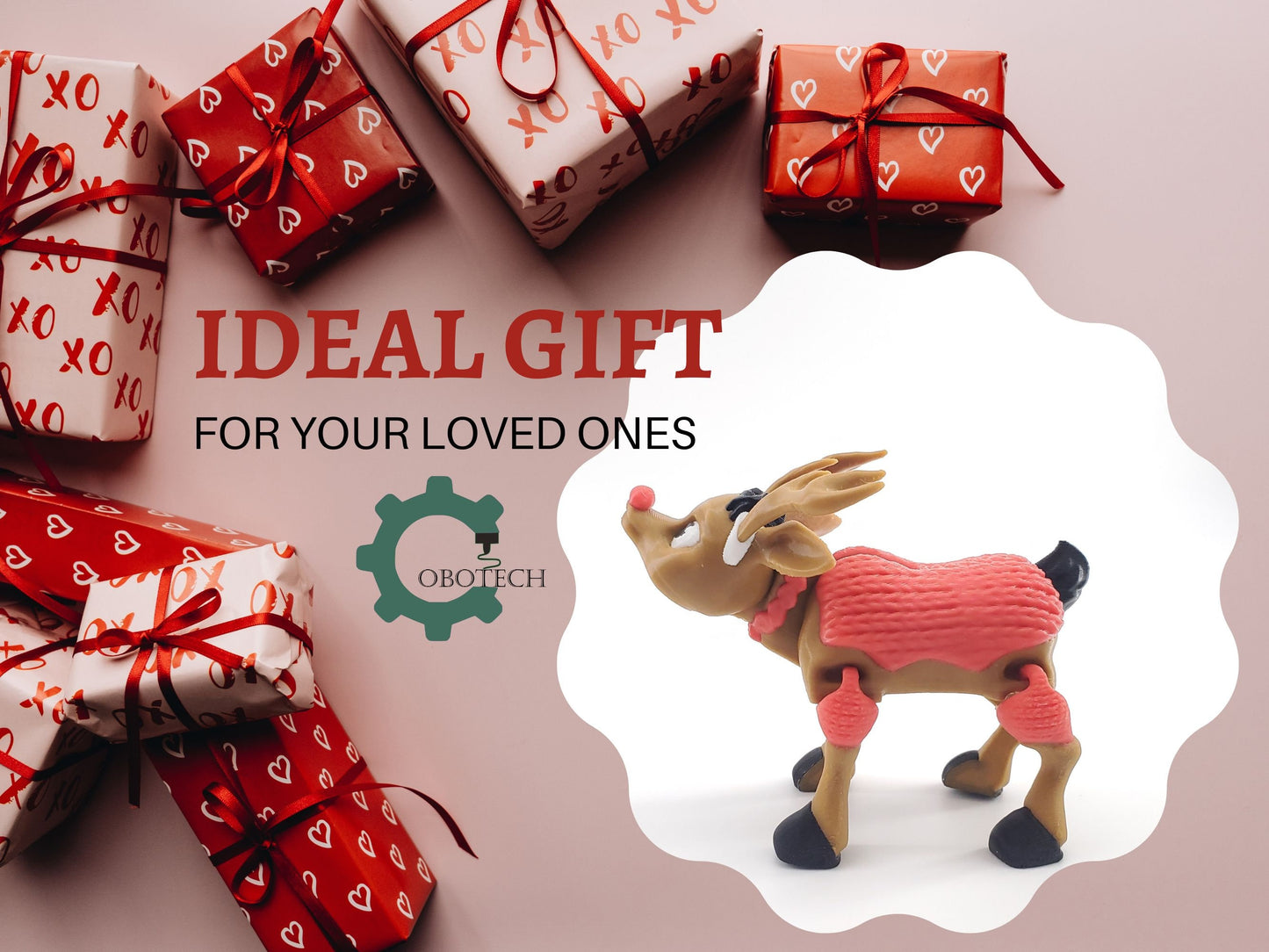 3D Print Articulated Reindeer by Cobotech, Articulated Toys, Desk Decor, Unique Holiday Gift