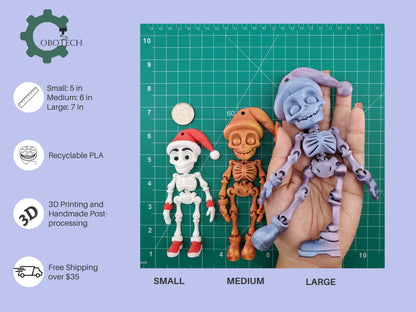 3D Print Articulated Skelly Santa Ornament by Cobotech, Christmas Gift, Articulated Toys, Holiday Decor, Unique Holiday Gift