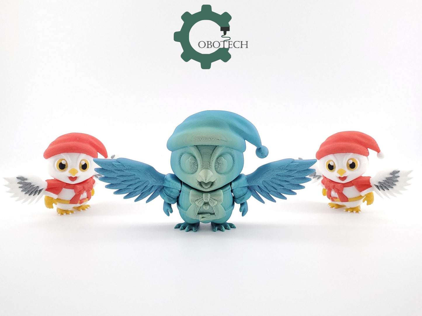 3D Print Articulated Santa Snow Owl Ornament by Cobotech, Christmas Gift, Holiday Decoration, Unique Holiday Gift