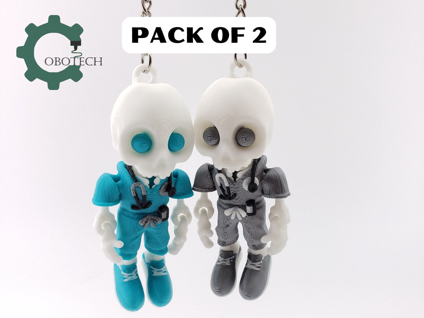 Pack of 2 - Cobotech 3D Print Articulated Skelly Nurse Keychain, Articulated Skeleton Nurse, Unique Decorations, Cool Gift