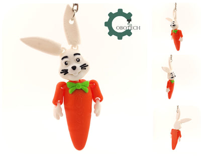 3D Print Articulated Carrot Bunny Keychain by Cobotech, Articulated Toys, Easter Decorations, Unique Gift