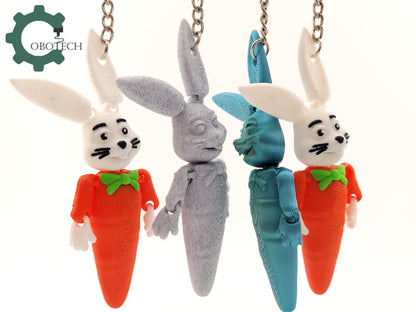 3D Print Articulated Carrot Bunny Keychain by Cobotech, Articulated Toys, Easter Decorations, Unique Gift