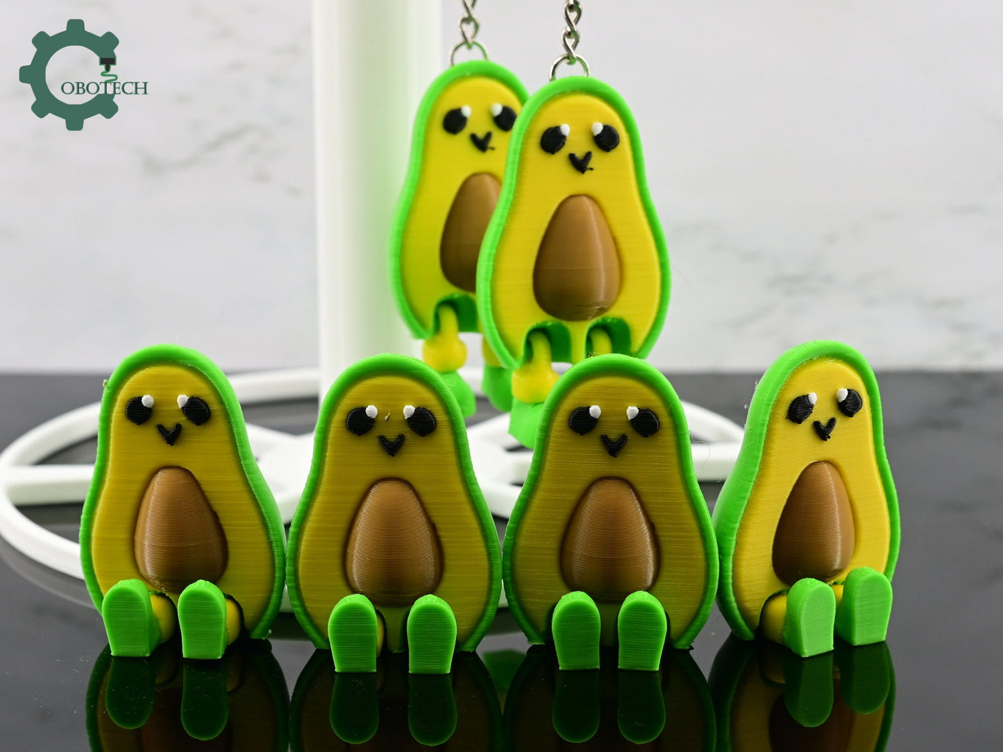 Cute Avocado Keychain Articulated Avocado Keychain by Cobotech, 3d printed articulated keychain, unique adorable keychain gifts