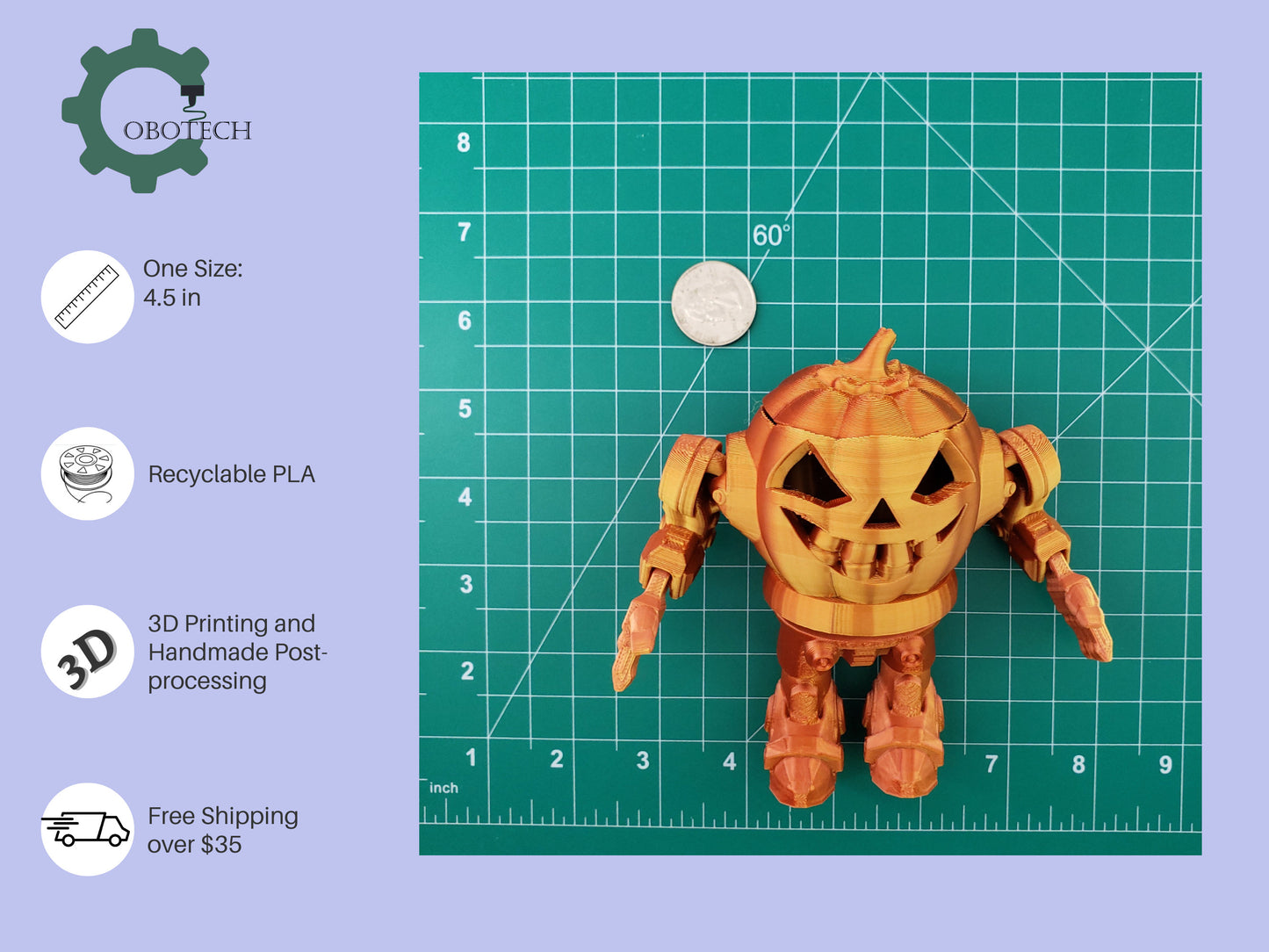 Halloween Pumpkin Robot, 3D Print Articulated Robo-Pumpkin by Cobotech, RoboPumpkin, Articulated Toys, Halloween Decor, Cool Gift