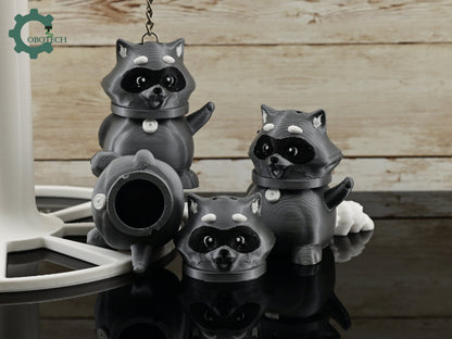 3D Printed Articulated Raccoon Storage Keychain by Cobotech, Raccoon Keychain Gifts