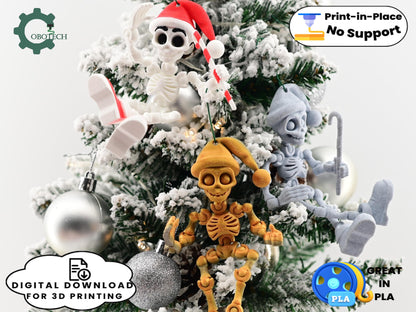 Digital Downloads Cobotech Posable Candy Cane Skeleton Santa Ornament - Unique Christmas Ornaments - Christmas Decor - Cute Skeleton Santa Ornaments